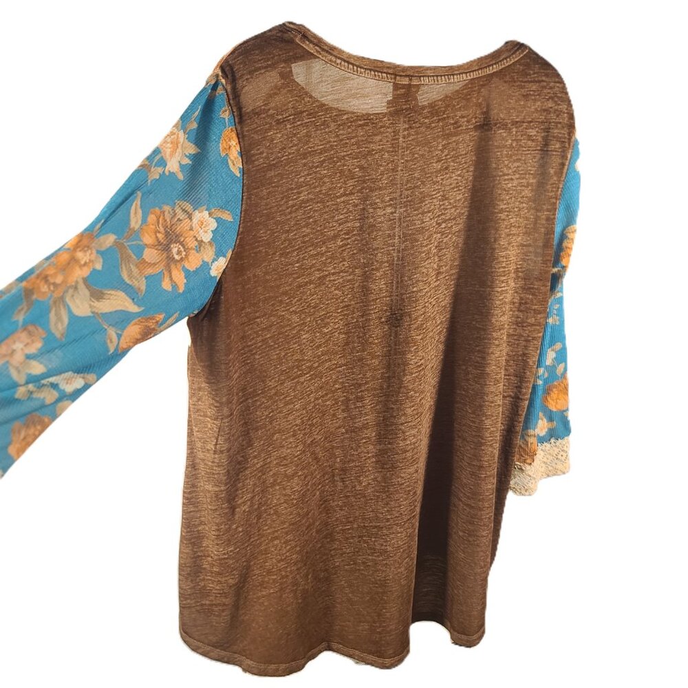 CATO Brown Mixed Media Pull Over Top Women's Plus Size 22/24W - Picture 4 of 14